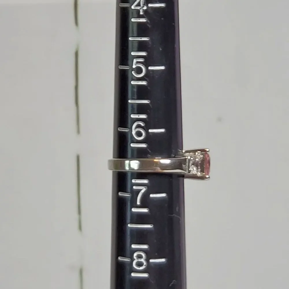 Faux White Gold Pink Crystal Princess Cut Cocktail Ring 6.5